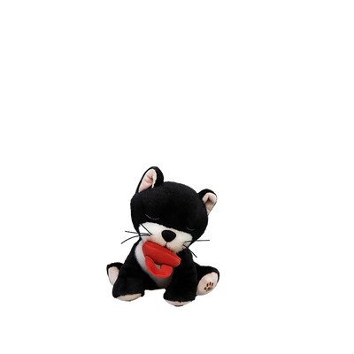 Black and white plush kitten toy with a bright red bow tie and soft cream paws from Dinkum Pets
