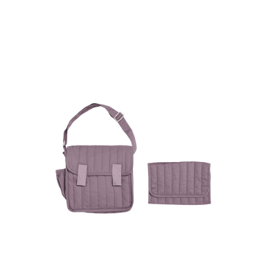 Dinkum Dolls lavender quilted doll changing bag with adjustable strap and matching foldable changing mat for imaginative on the go play