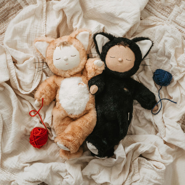 ginger tabby cat and black cat, soft plush toy doll for kids