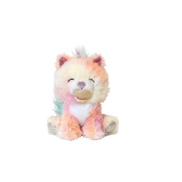 Pastel-colored plush toy on a white background