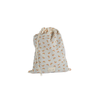 Olli Ella Home cotton drawstring gift bag in a playful rainbow print for gifting and carrying dolls and small accessories