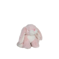 Pink plush bunny toy on a white background