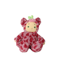 Cozy Dinkum Cherry Cheetah plush doll in a soft red spotted cheetah outfit with green leaf detail by Dinkum Dolls by Olli Ella