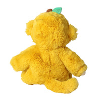 Yellow plush monkey toy with a soft furry body rounded ears leafy tuft and long curved tail by Dinkum Dolls by Olli Ella