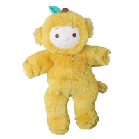 Yellow plush monkey doll with a soft fuzzy body embroidered face and leafy head detail from Dinkum Dolls by Olli Ella for imaginative play