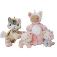 Set of plush toys with unicorn and cat designs on a white background