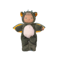 Plush toy dragon with a white belly on a white background