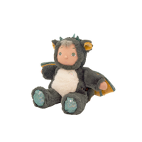 Plush toy dragon with a white belly on a transparent background