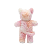 Plush teddy bear with pink and orange tie-dye pattern on a white background