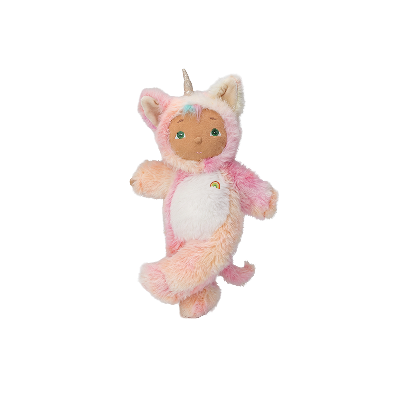 Pink and white plush kittycorn toy with a soft horn rainbow detail and cheerful face from Cozy Day Dinkums for cuddles and imaginative play