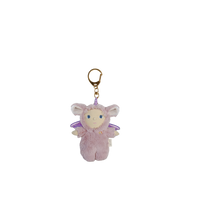 Plush dragon keychain with a gold ring on a white background