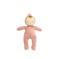 Dozy Dinkums Moppet soft doll in a pink hooded sleepsuit with closed eyes a gentle smile and a tiny rainbow detail for cuddles and imaginative play