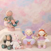 Set of small figurines with a pastel background