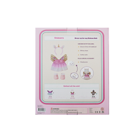 Unicorn-themed dress-up set packaging with illustrations and text on a pink background