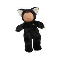 Image of a black cat, soft plush toy doll for kids