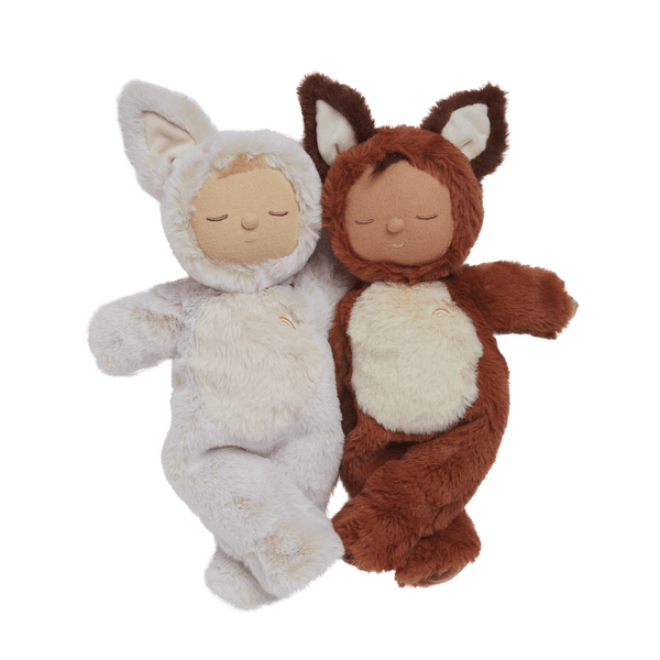 Meet Cozy Dinkum Fenix Fox, a cuddly fox plush toy designed for warmth and coziness. This plush fox has a posable body, sweet embroidered face, tuft of hair, and wears a non-removable suit, making it Ideal for snuggling and imaginative play.