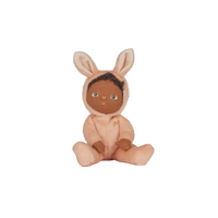 Dinky Dinkums peach bunny plush doll with soft floppy ears brown face embroidered eyes and a seated pose