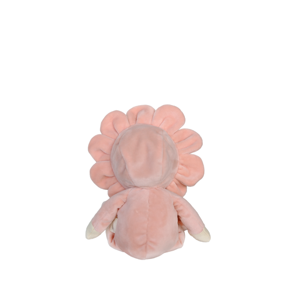 Pink plush toy shaped like a flower on a white background