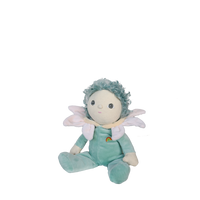 Plush toy fairy with green hair and outfit on a white background