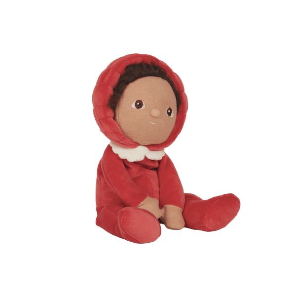 Marley Mushroom, the charming limited-edition collectable mushroom plush toy. A posable plush doll with gentle weighting inside, dressed in a soft, non-removable velvet onesie. Collect all Happy Harvest friends.