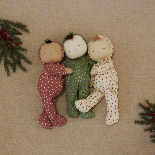 Olli Ella Christmas theme Dozy Dinkums with cream, red or green print