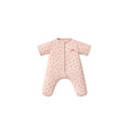 Peach floral one piece pajamas for Dinkum Dolls with short sleeves and a sweet rainbow detail from Dinkum Dolls by Olli Ella