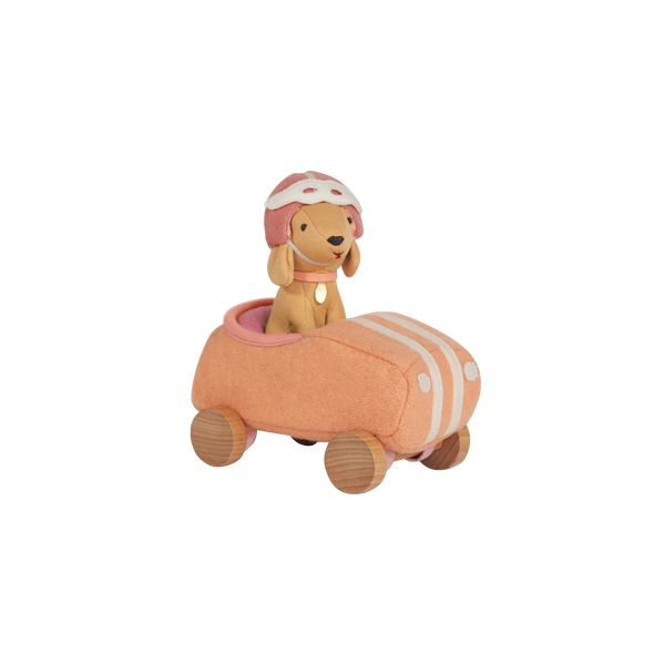 Olli Ella Holdie Dog-Go pink racer car and dog driver side view