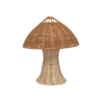 Natural rattan mushroom lamp with a woven dome shade and contrasting lighter stem by Olli Ella Kids Rattan for warm playful home decor
