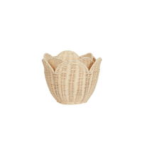 Buttercream rattan Lily basket with a scalloped flower inspired rim for nursery storage by Olli Ella Nursery
