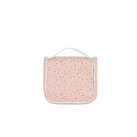 Pink daisy patterned wash bag with a top handle and zip closure for children’s travel and sleepovers from Olli Ella Kids