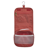 Open Sweetheart Red wash bag with a hanging hook zip pocket and mesh compartment for keeping childrens toiletries organised by Olli Ella Kids