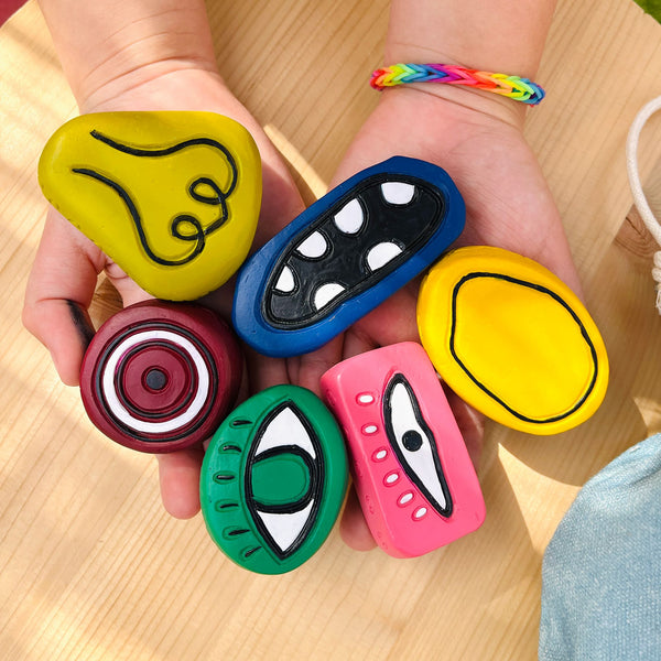 Vibrant resin and natural granite combine to create these perfect play companions. Explore, stack, and imagine endless stories with these weighted, tactile treasures.