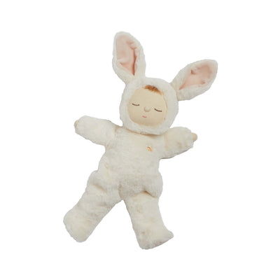 Cozy Dinkums Bunny Moppet plush doll in a soft white bunny suit with long ears and a peaceful sleeping face ready for cuddly imaginative play