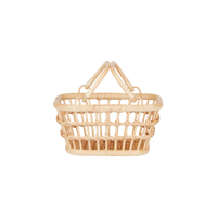 Wheat coloured rattan basket with an open woven design and two rounded handles for carrying toys and storing small items neatly