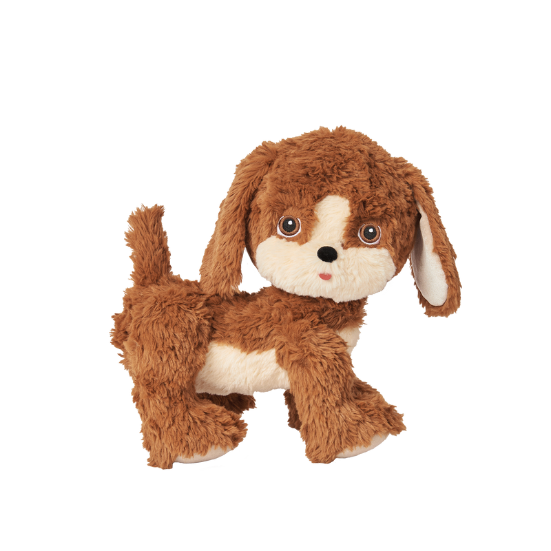 Dinkum Pets Buddy plush dog with soft brown and cream fur floppy ears a curled tail and friendly face designed for cuddly imaginative play