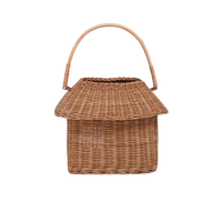 Handmade rattan basket with a sturdy arched handle and lidded house inspired design for imaginative play storage from Olli Ella Kids Rattan