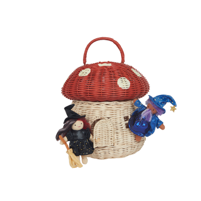 Rattan Mushroom Basket - Red