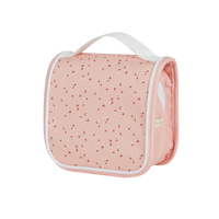 Olli Ella Kids pink daisy wash bag with a soft floral print zip closure and carry handle designed for children’s travel and sleepovers